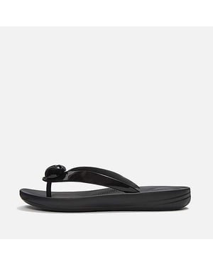 FitFlop Iqushion Glanzende Knop Dames Zwarte Slippers