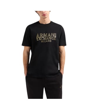 Armani Exchange Mens T-Shirts Milano Logo Print Cotton Tee Summer Top Black