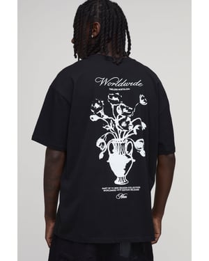 Black Oversized Floral Vase Print T-Shirt