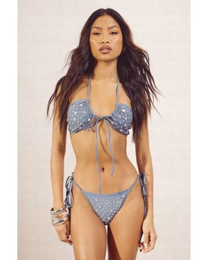 Studded Bandeau Bikini Top And Tie Side Bikini Bottom