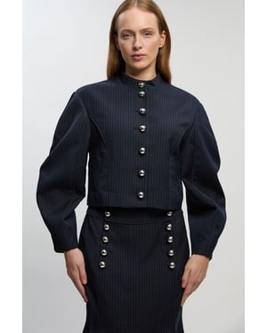 Petite Tailored Pinstripe High Neck Jacket