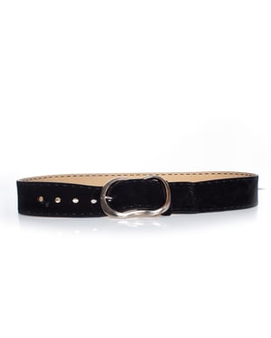Prada, zwarte suède riem met zilveren gesp.