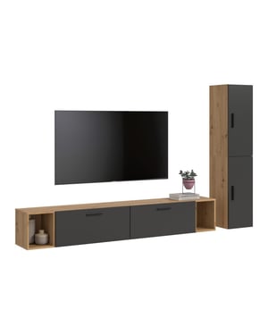 Furnilux Woonwand in artisan eik en basalt modulaire woonkast 259 cm breed