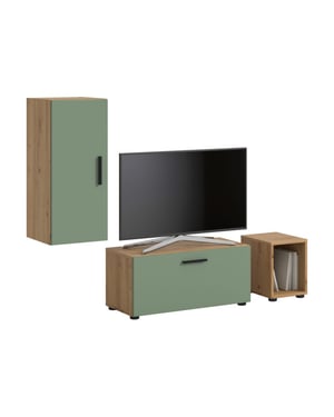 Furnilux Woonwand in artisan oak moderne opbergkast met wielen voor woonkamer