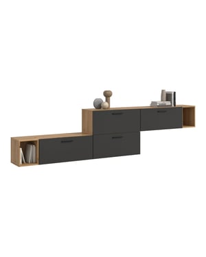 Furnilux Woonkast-combinatie in artisan eik en basalt moderne woonwand van 276 cm breed