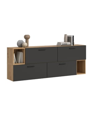 Furnilux Modulaire woonwand in artisan eik en basalt stijlvolle opbergoplossing voor