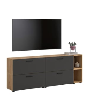 Furnilux Modulaire woonwand in artisan eik en basalt ruime opbergkast voor woonkamer