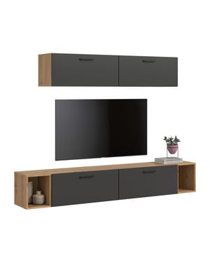 Furnilux Woonkast in artisan eik en basalt moderne woonwand met opbergruimte 202 cm