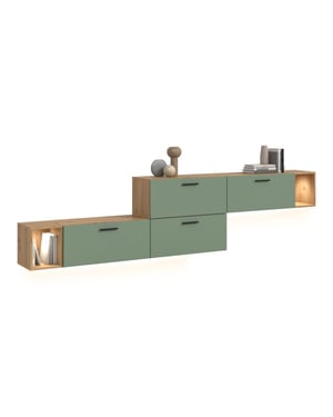 Furnilux Moderne woonwand met verlichting in artisan eik en smoke green 276 cm breed