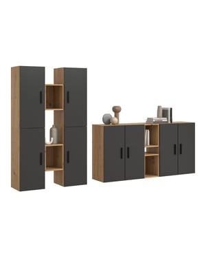 Furnilux Woonwand in artisan eik en basalt modulaire kastcombinatie voor elk interieur