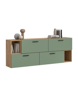 Furnilux Modulaire woonwand in artisan eik en rookgroen stijlvolle opbergoplossing