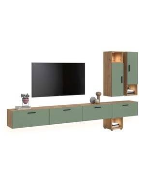 Furnilux Woonkast met ingebouwde verlichting moderne woonwand in eik en groen 300 cm