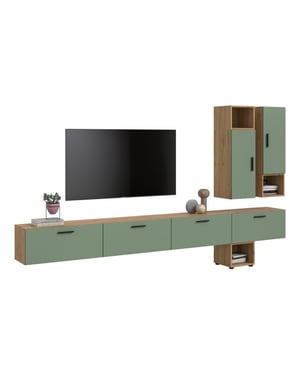 Furnilux Modulaire woonwand in artisan eik en rookgroen stijlvolle opbergoplossing voor