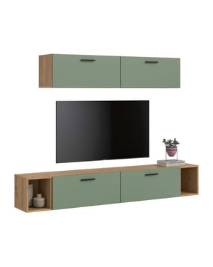 Furnilux Woonwand in artisan eik en rookgroen modulaire kast met opbergruimte 202 cm