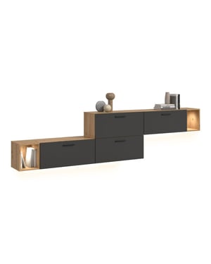 Furnilux Moderne woonwand met verlichting in artisan eik stijlvolle opbergoplossing