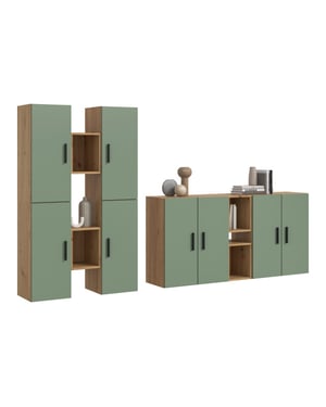 Furnilux Modulaire woonwand in artisan eik en rookgroen stijlvolle opbergoplossing