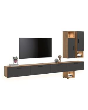 Furnilux Moderne woonwand met verlichting klassiek design in artisan eik 300 cm breed
