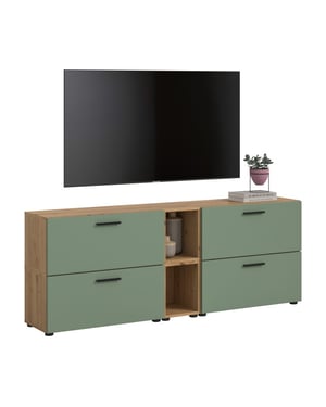 Furnilux Woonwand in artisan eik en smoke green modulaire kast met opbergruimte 176