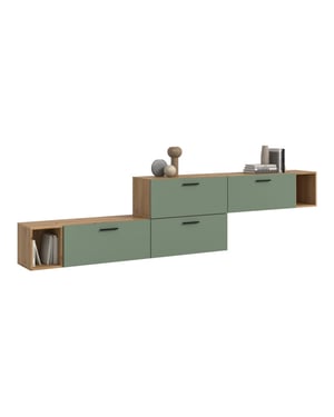 Furnilux Modulaire woonwand in artisan eik en smoke green stijlvolle opbergoplossing