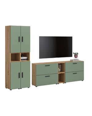 Furnilux Modulaire woonwand in artisan eik en rookgroen stijlvolle opbergoplossing