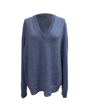 Celine V-hals trui in blauw kasjmier
