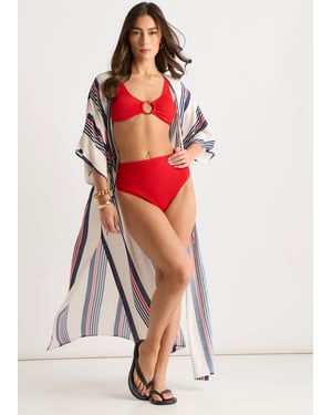 Multi Stripe Tie Detail Kimono Beachwear