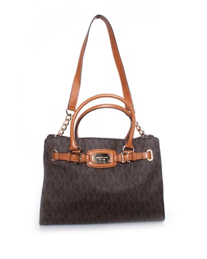 Michael Kors, brun canvasväska med monogram.