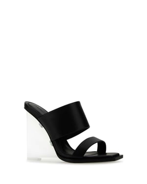 Black Leather Shard Mules