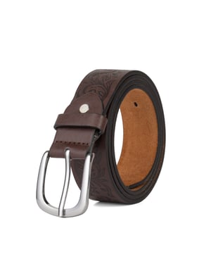 Embossed Leather Lined Belt for men - Western Style 1.25" belt in Brown