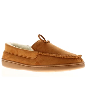 Mens Moccasin Full Slippers Faux Fur Sammy tan