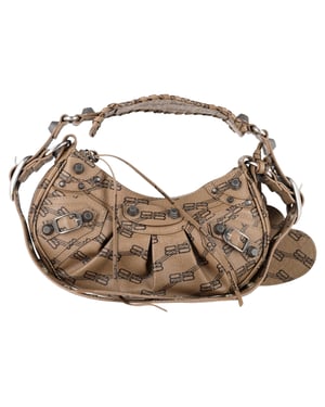 Balenciaga Monogram Le Cagole Mini Crossbody Bag in Beige Coated Canvas