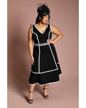 Plus Ponte Piping Contrast Midi Dress