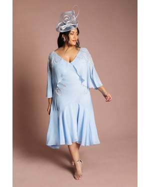 Plus Embellished Midi Dress With Cape Sleeves