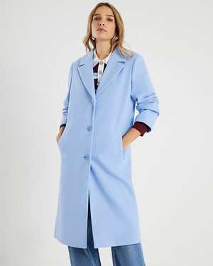 River Island Womens Longline Coat Blue Single Breasted