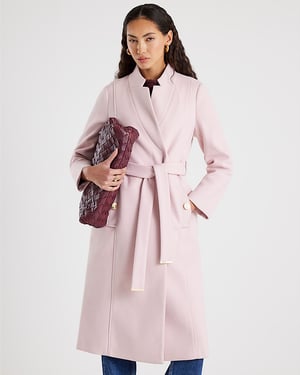 River Island Womens Wrap Coat Pink Notch Collar Belted