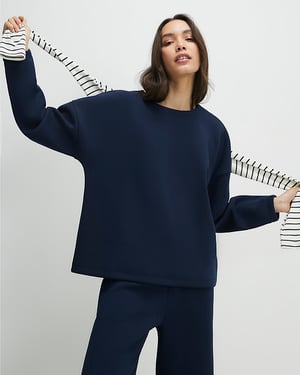 River Island Womens Top Navy Premium Twill Long Sleeve