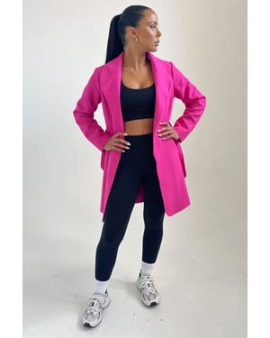 Fuchsia Waterfall Duster Belted Long Coat- Pola