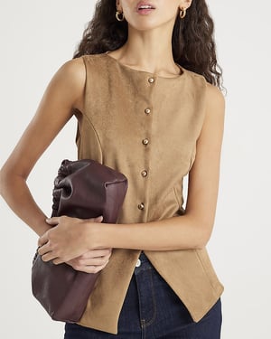 River Island Womens Waistcoat Brown Faux Suede Sleeveless