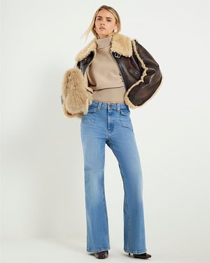 River Island Womens Flared Jeans Petite Denim High Waisted Relaxed