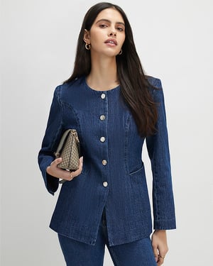 River Island Womens Trophy Jacket Blue Denim Collarless