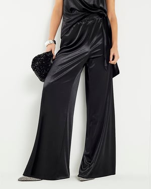 River Island Womens Joggers Petite Black Velvet Wide Leg