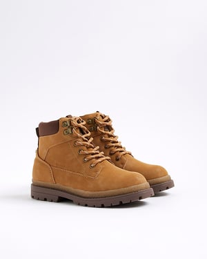 River Island Boys Worker Boots Beige Lace Up