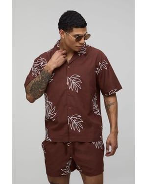 Palm Embroidered Oversized Linen Shirt & Relaxed Short Set