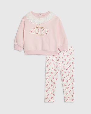 River Island Mini Girls Sweatshirt & Bottoms Set Pink 2 Piece