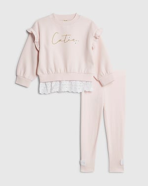 River Island Mini Girls Sweatshirt & Leggings Set Pink 2 Piece