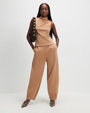 River Island Womens Trousers Beige Barrel Leg