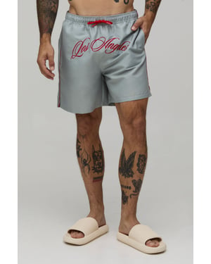Crotch Embroidered Mid Length Swim Short