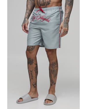 Tall Crotch Embroidered Mid Length Swim Short