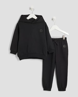 River Island Mini Boys Hoodie & Joggers Set Black RR 2 Piece