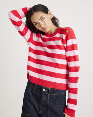 River Island Womens Jumper Red Knitted Stripe Heart Button